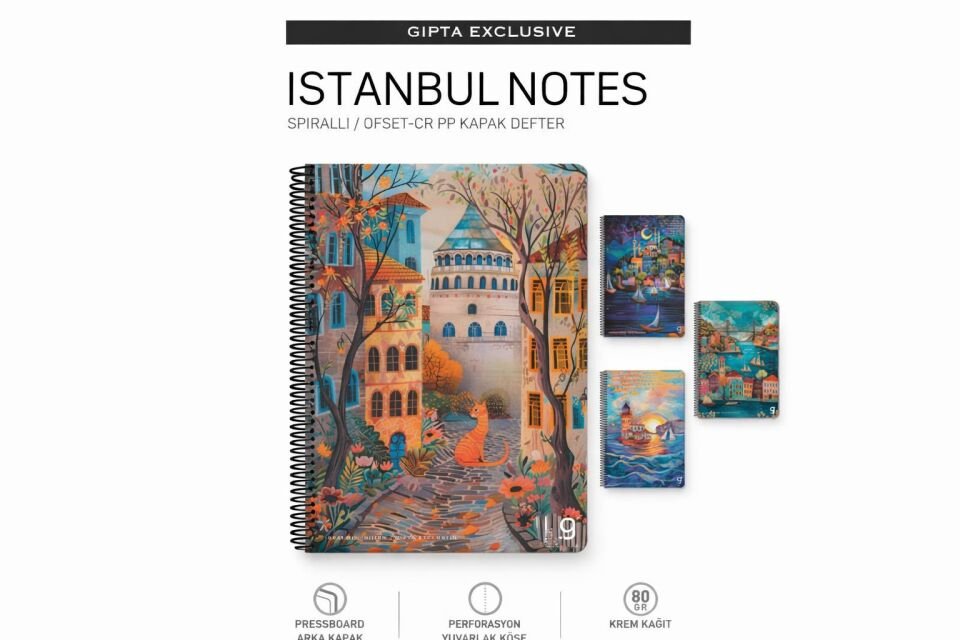 Gıpta İstanbul Spiralli Ofset Kapak Defter A4 80 Yaprak Kareli