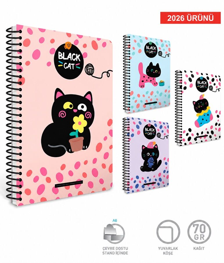 Gıpta Black Cat Spiralli Lx Karton Kapak Defter 19x26 80 Yaprak Kareli
