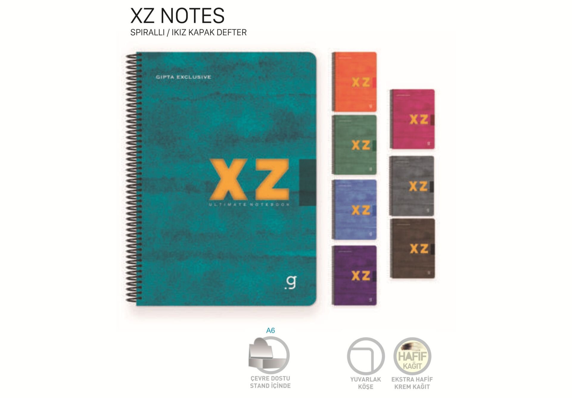 Gıpta Xz Notes Spiralli Sert Karton Kapak Defter 17X24 80 Yaprak Çizgili