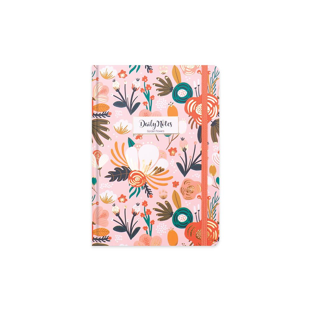 Keskin A5 80 Yaprak Düz Sert Kapak Ciltli Daily Notes Garden Flowers Pembe