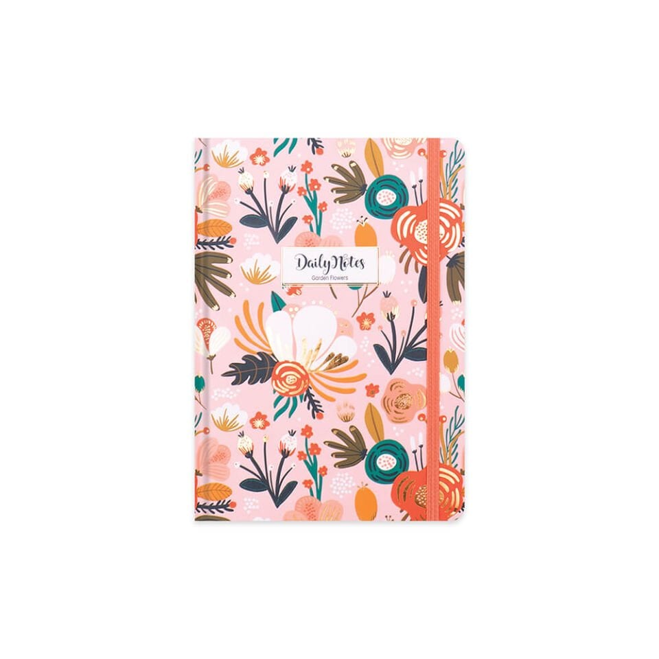 Keskin A5 80 Yaprak Düz Sert Kapak Ciltli Daily Notes Garden Flowers Pembe