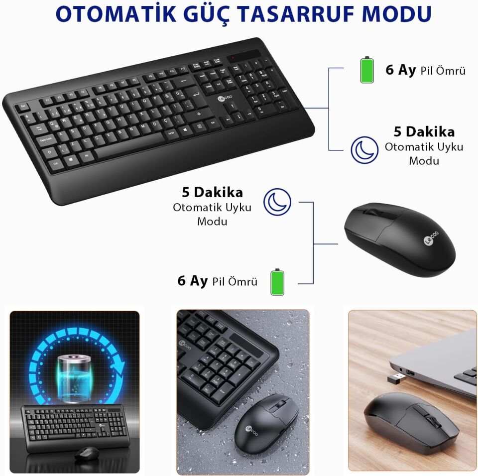 Lecoo Kw202 Siyah Kablosuz Q Klavye Mouse Set