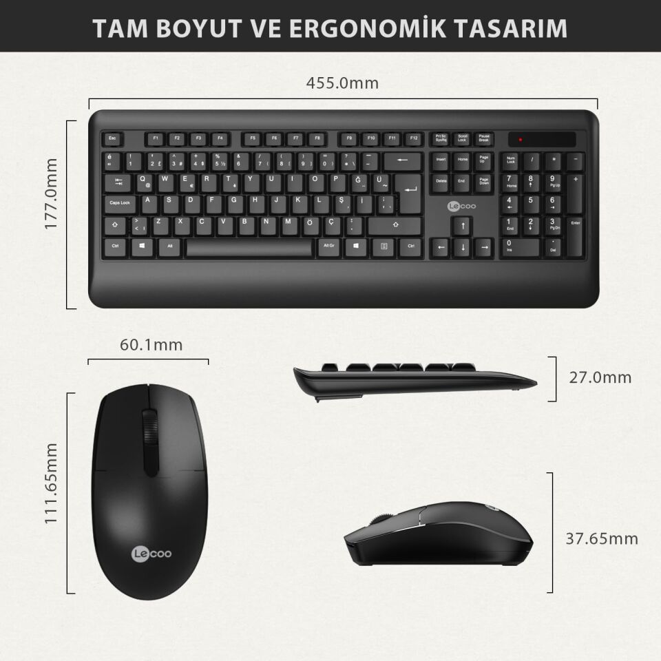 Lecoo Kw202 Siyah Kablosuz Q Klavye Mouse Set