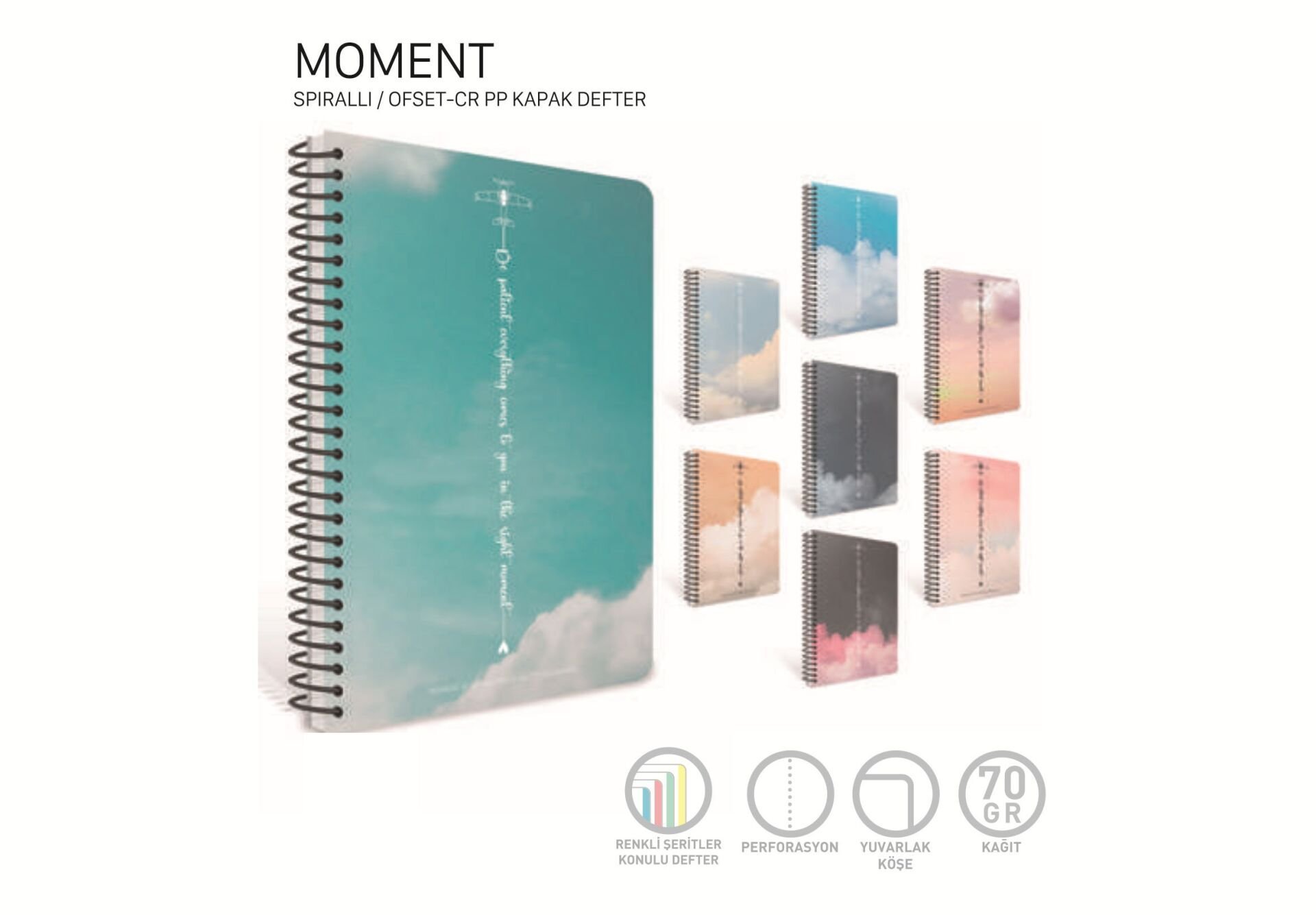 Gıpta Moment Spiralli Ofset Pp Kapak Defter A4 100 Yaprak Kareli