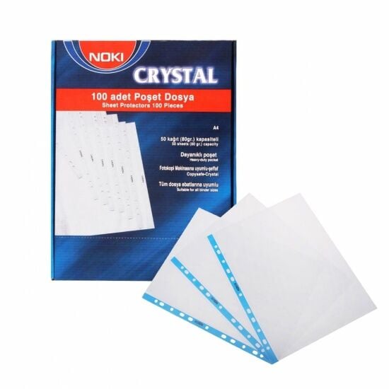 Noki Poşet Dosya Cristal Mavi Şeritli 100 Lü Kutulu