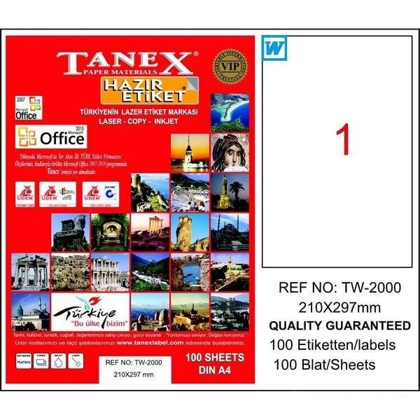 Tanex Tw-2000 210x297 Mm Laser Etiket 100 Adet