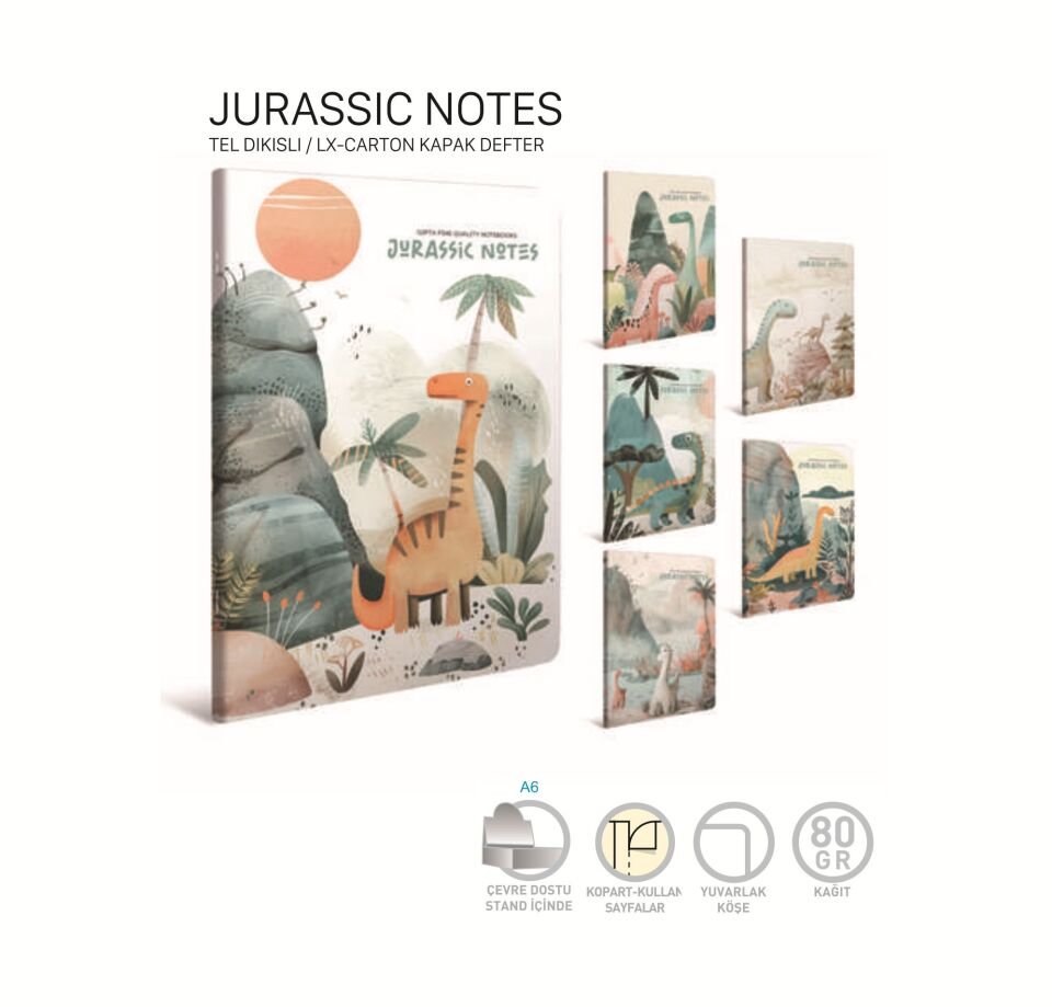 Gıpta Jurassic Notes Tel Dikişli Karton Kapak Defter 60 Yaprak Çizgili