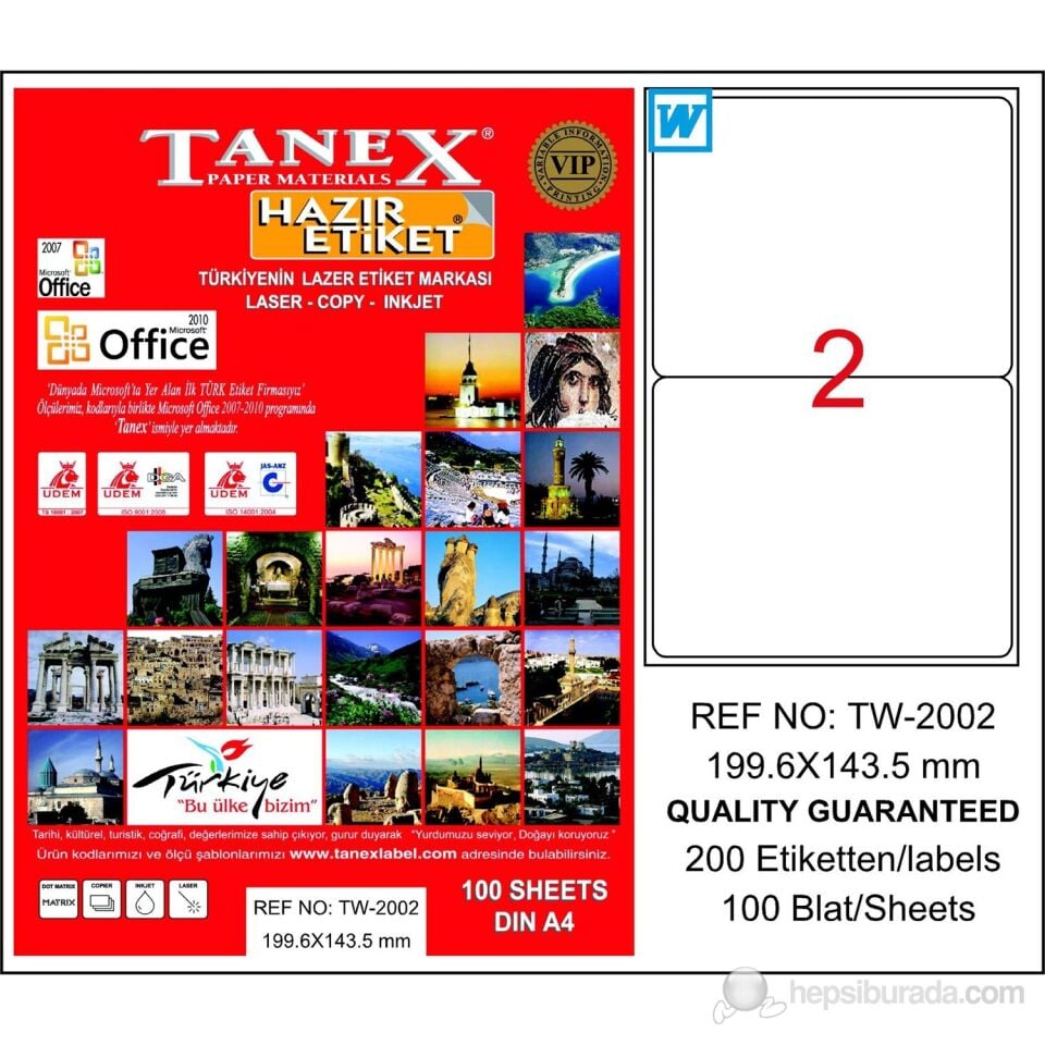 Tanex Tw-2002 199x143,5 Mm Laser Etiket 100 Adet