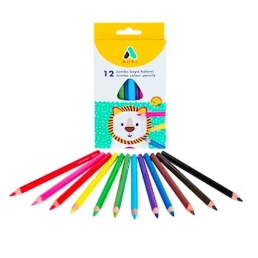 Adel Jumbo Üçgen Gövde Boya Kalemi 12 Renk