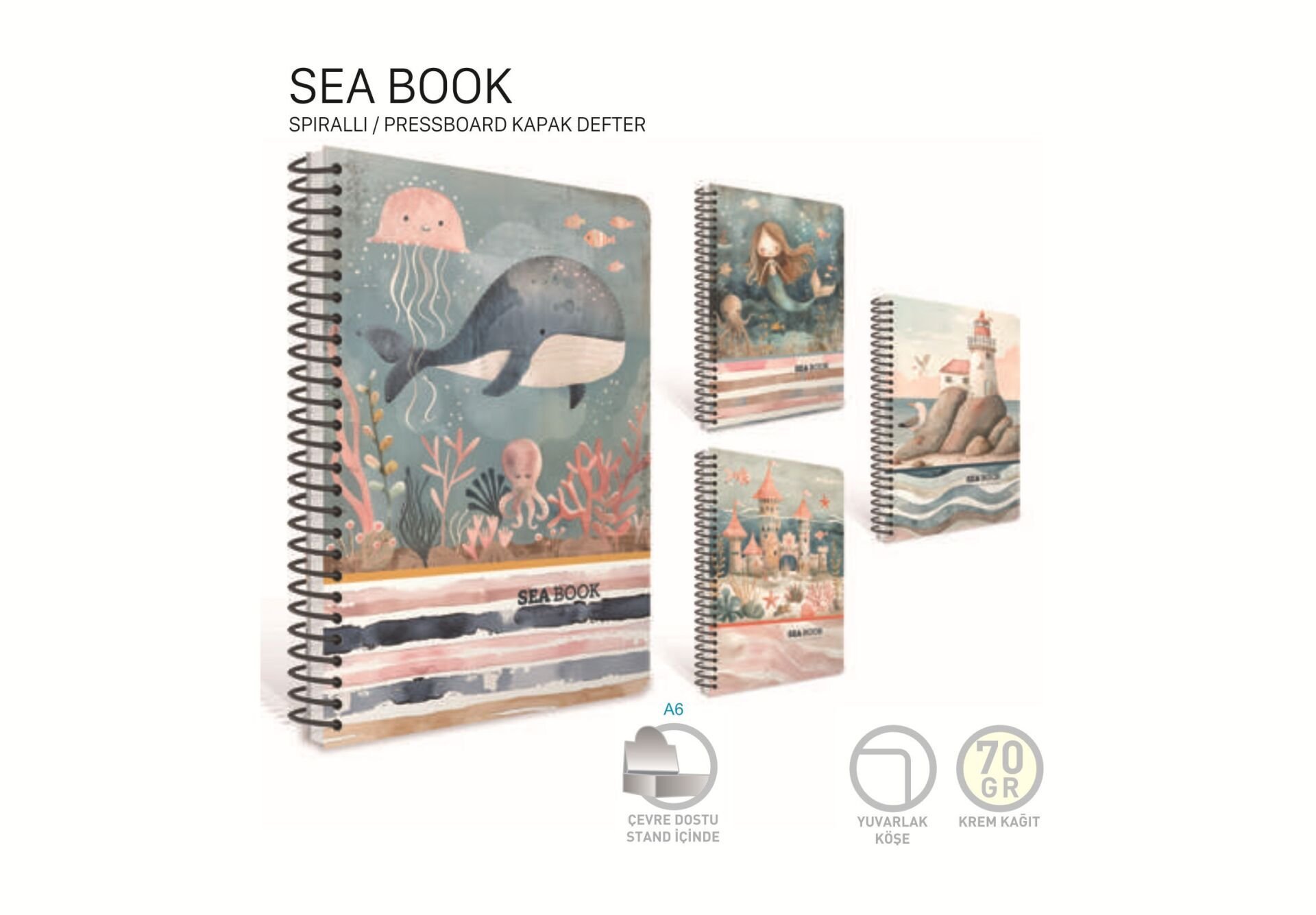 Gıpta Sea Book Spiralli Pressboard Kapak Defter 17x24 80 Yaprak Çizgili