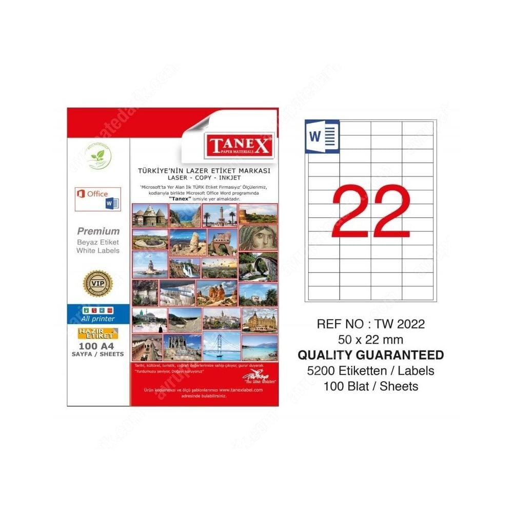 Tanex Tw-2022 50x22 Mm Laser Etiket 100 Adet