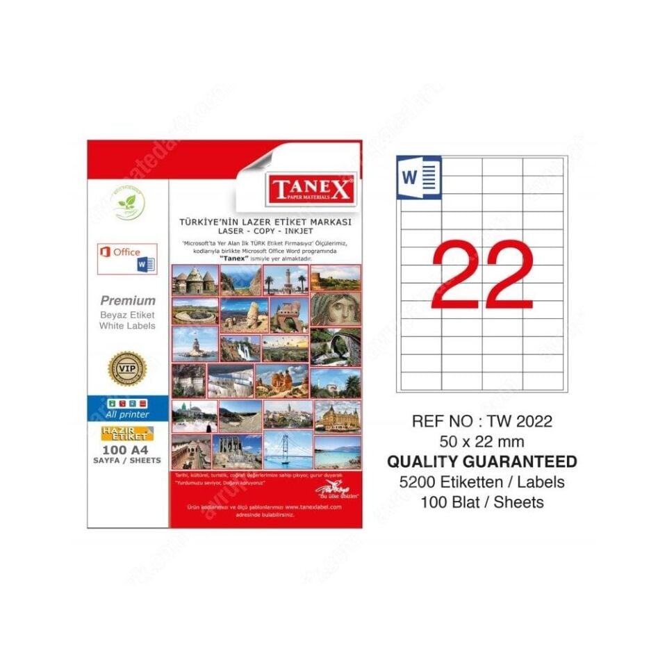 Tanex Tw-2022 50x22 Mm Laser Etiket 100 Adet