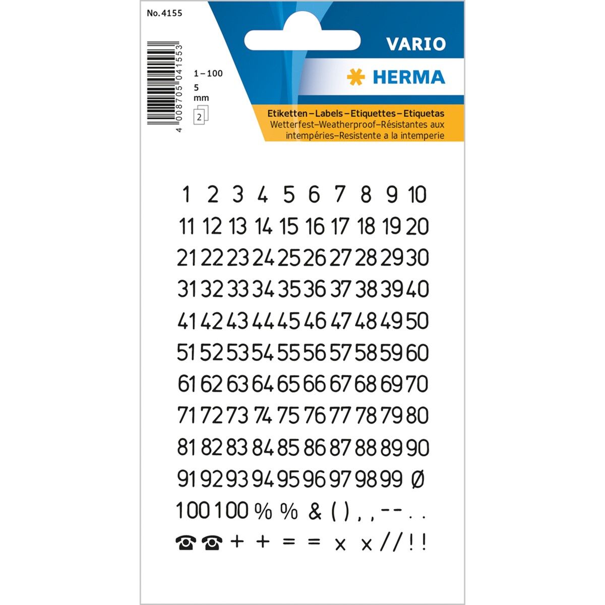 Herma Vario Rakam Etiket 1-100 5 Mm Siyah Beyaz