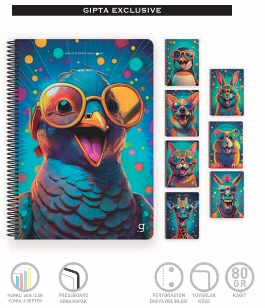 Gıpta Slime Spiralli Ofset Kapak Defter A4 80 Yaprak Çizgili