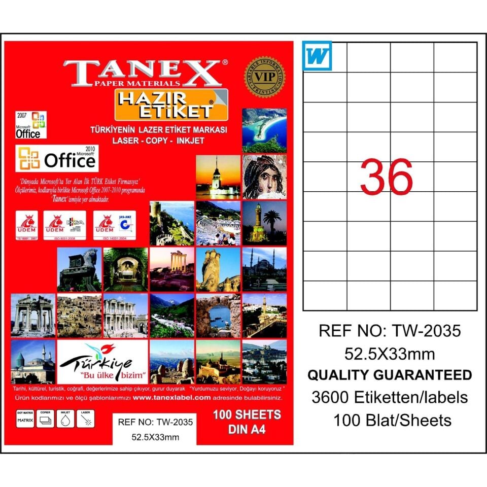 Tanex Tw-2035 52,5x33 Mm Laser Etiket 100 Adet