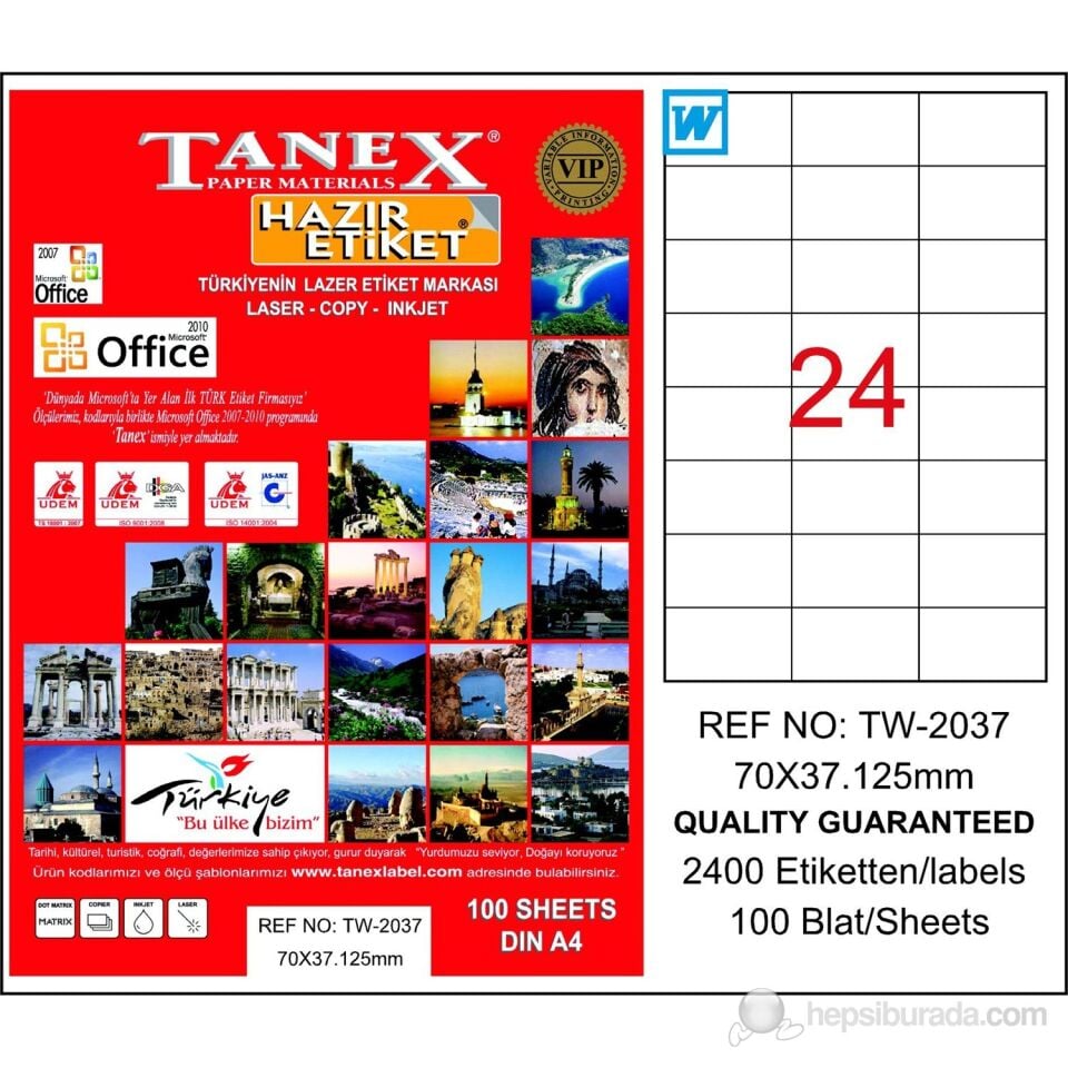 Tanex Tw-2037 70x37,125 Mm Laser Etiket 100 Adet
