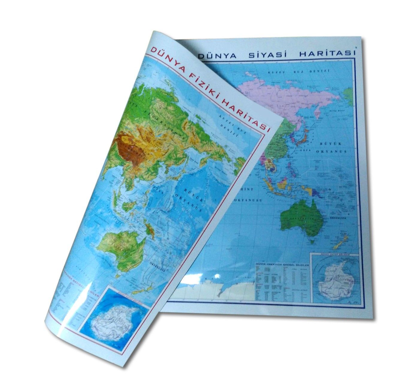 Gürbüz Dünya Fiziki Siyasi Harita 70x100 Çift Taraflı