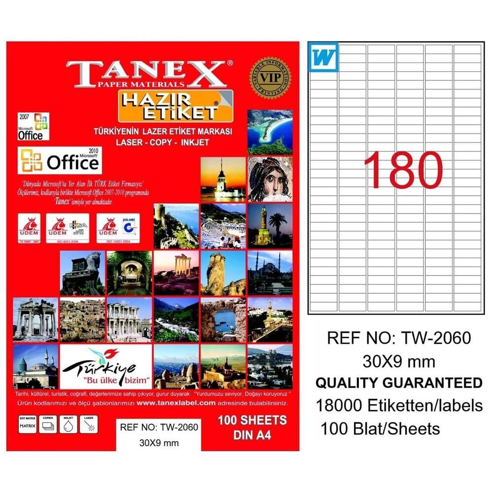 Tanex Tw-2060 30x9 Mm Laser Etiket 100 Adet