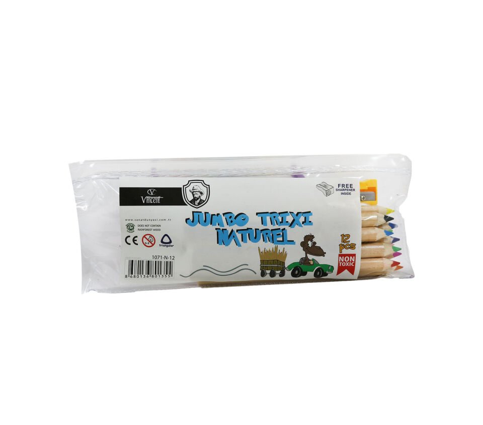Vincent Trixi Naturel Jumbo Kuru Boya Kalemi 12 Li
