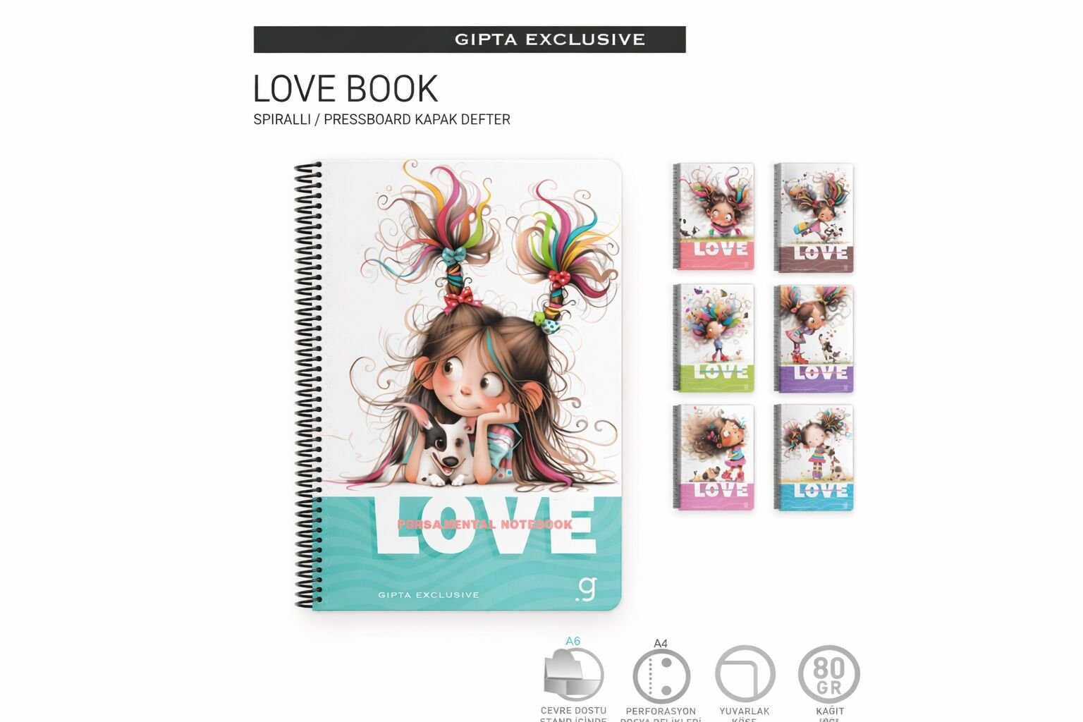 Gıpta Love Book Spiralli Pressboard Defter A4 80 Yaprak Kareli
