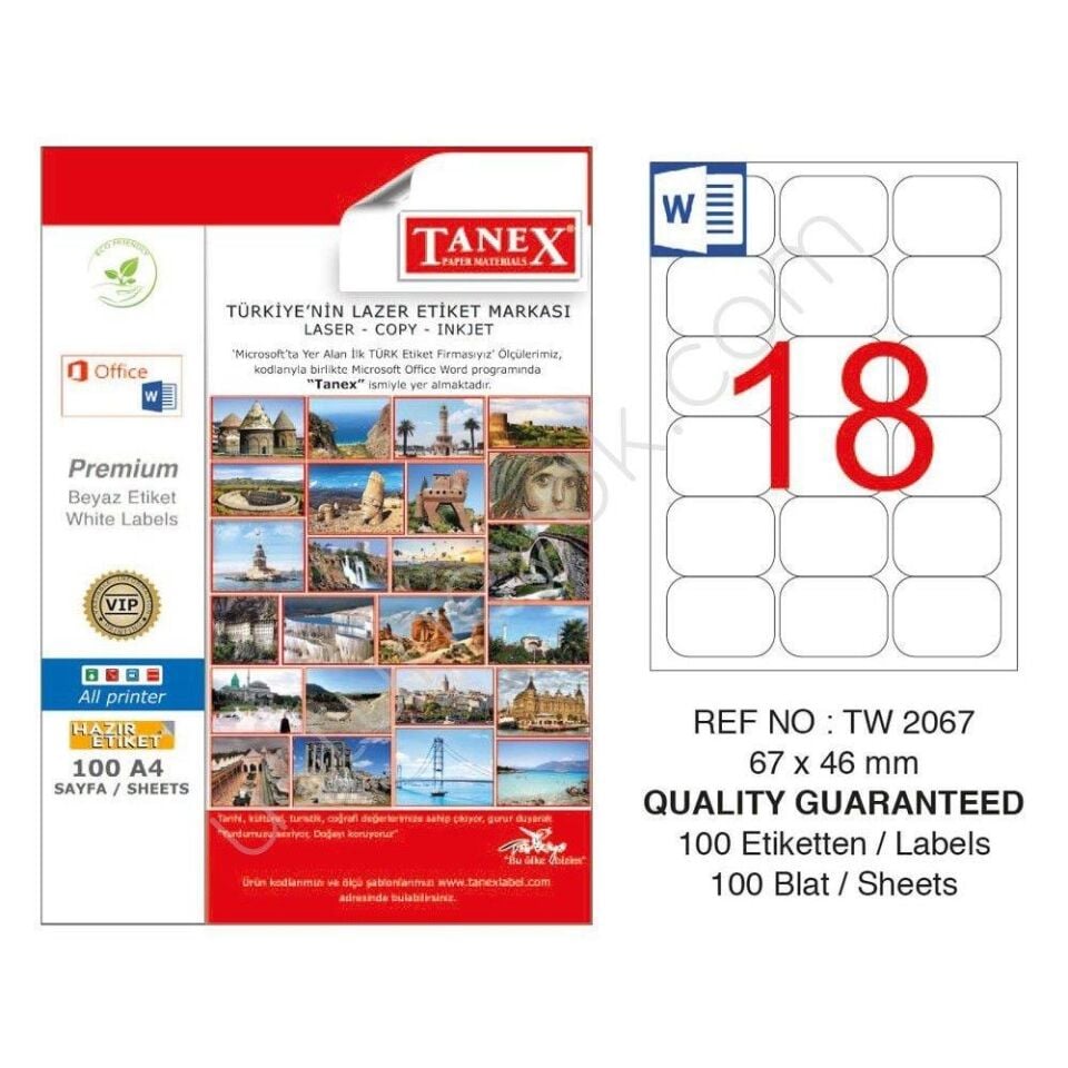 Tanex Tw-2067 67x46 Mm Laser Etiket 100 Adet
