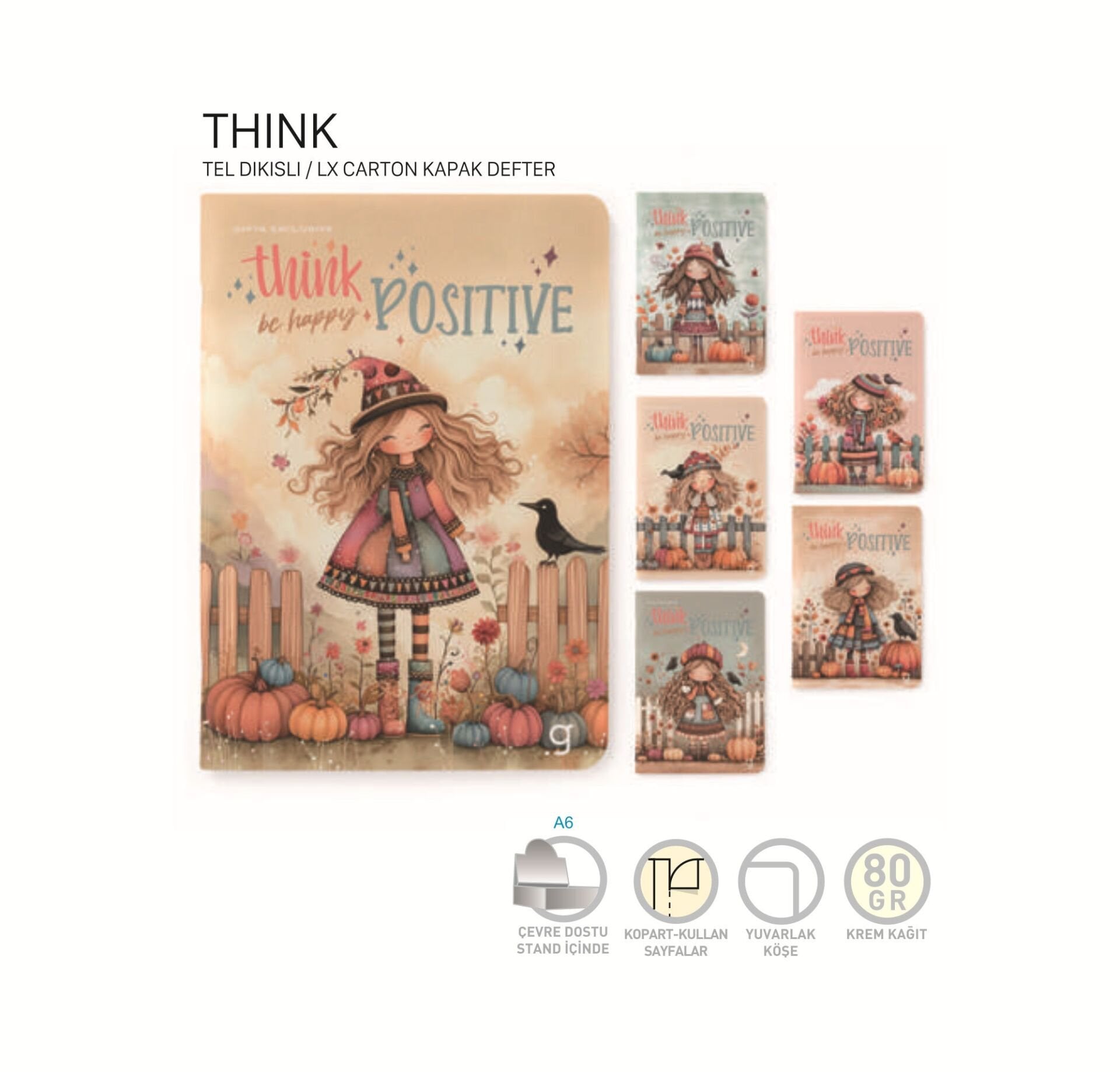 Gıpta Think Tel Dikişli Karton Kapak Defter A4 60 Yaprak Kareli