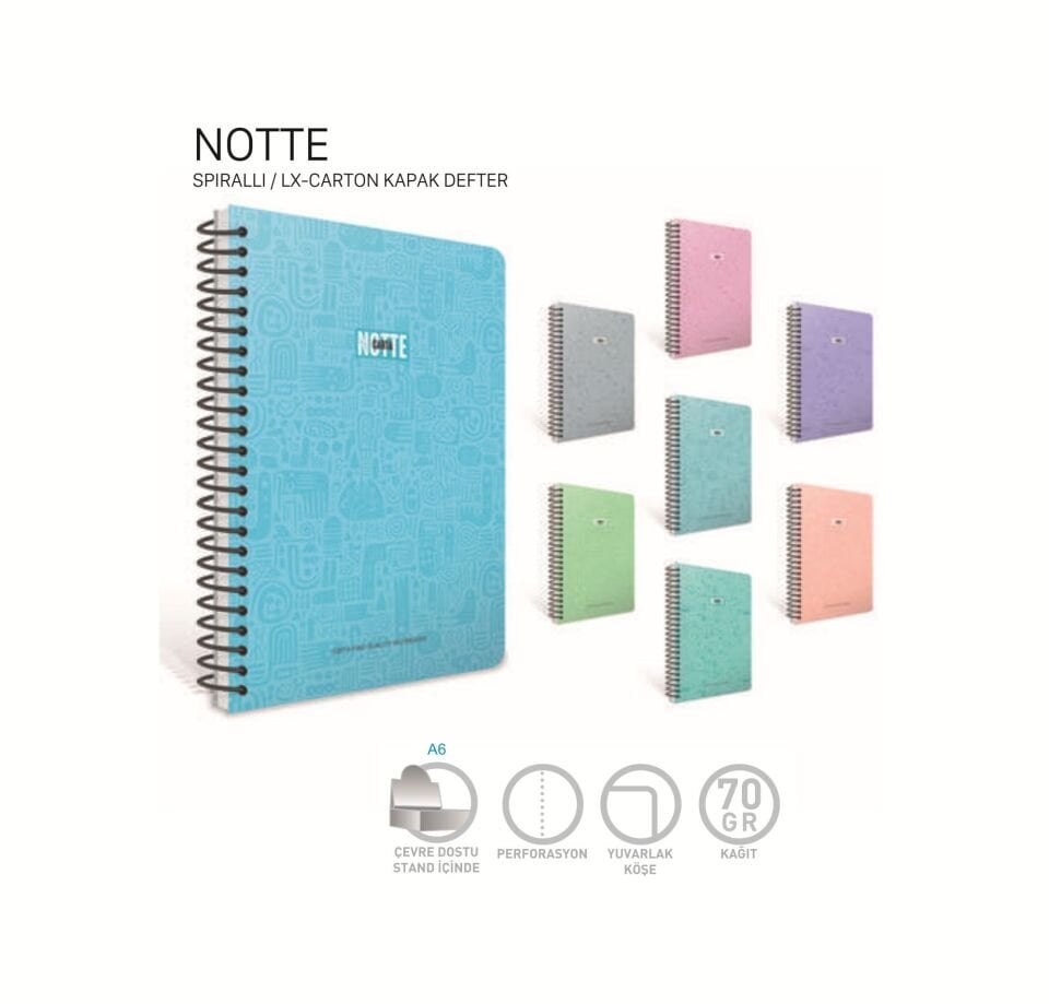 Gıpta Notte Spiralli Karton Kapak Defter 19x26 80 Yaprak Çizgisiz