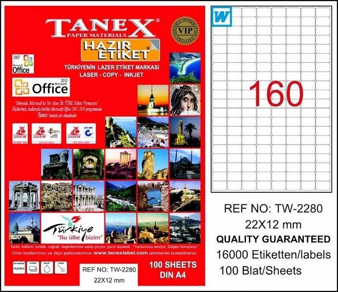 Tanex Tw-2280 22x12 Mm Laser Etiket 100 Adet