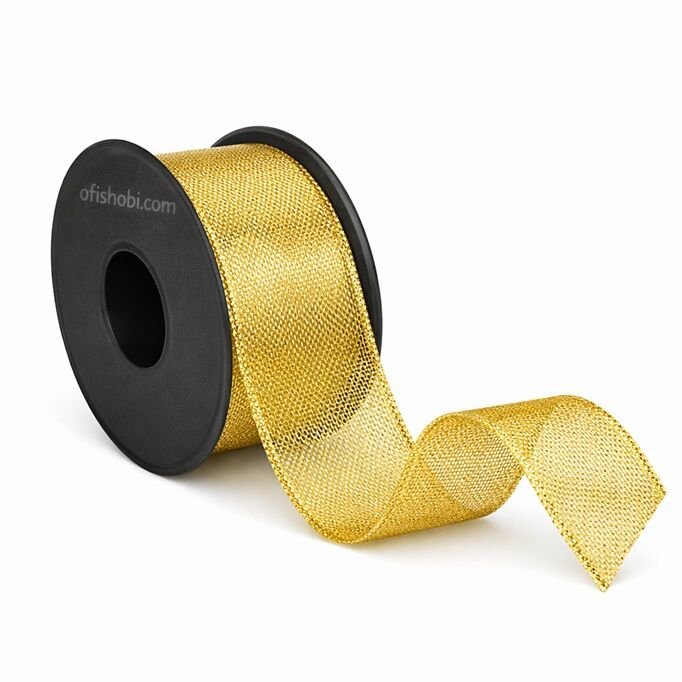 Elif 40 Mm Saten Çizgili Şifon Kurdela Altın