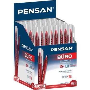 Pensan 2270 Büro Tükenmez Kalem 1 Mm Kırmızı 50 Li Kutu
