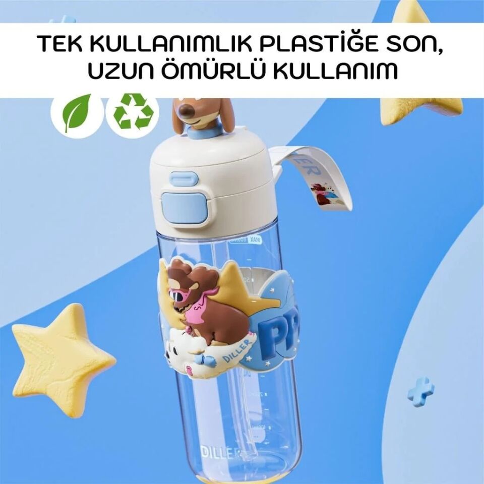Diller 600 Ml Boyun Askılı Tritan Su  Matara Köpek
