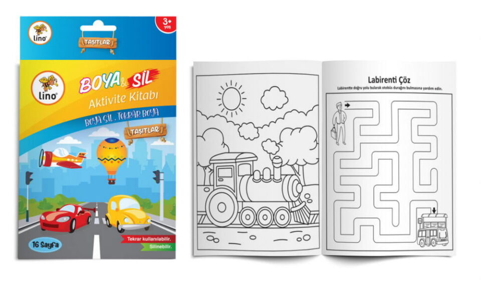 Lino Boya Sil Aktivite Boyama Kitabı Araçlar Silinebilir