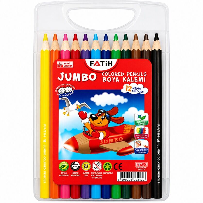 Fatih Kuru Boya Kalemi Jumbo 12 Renk Çantalı