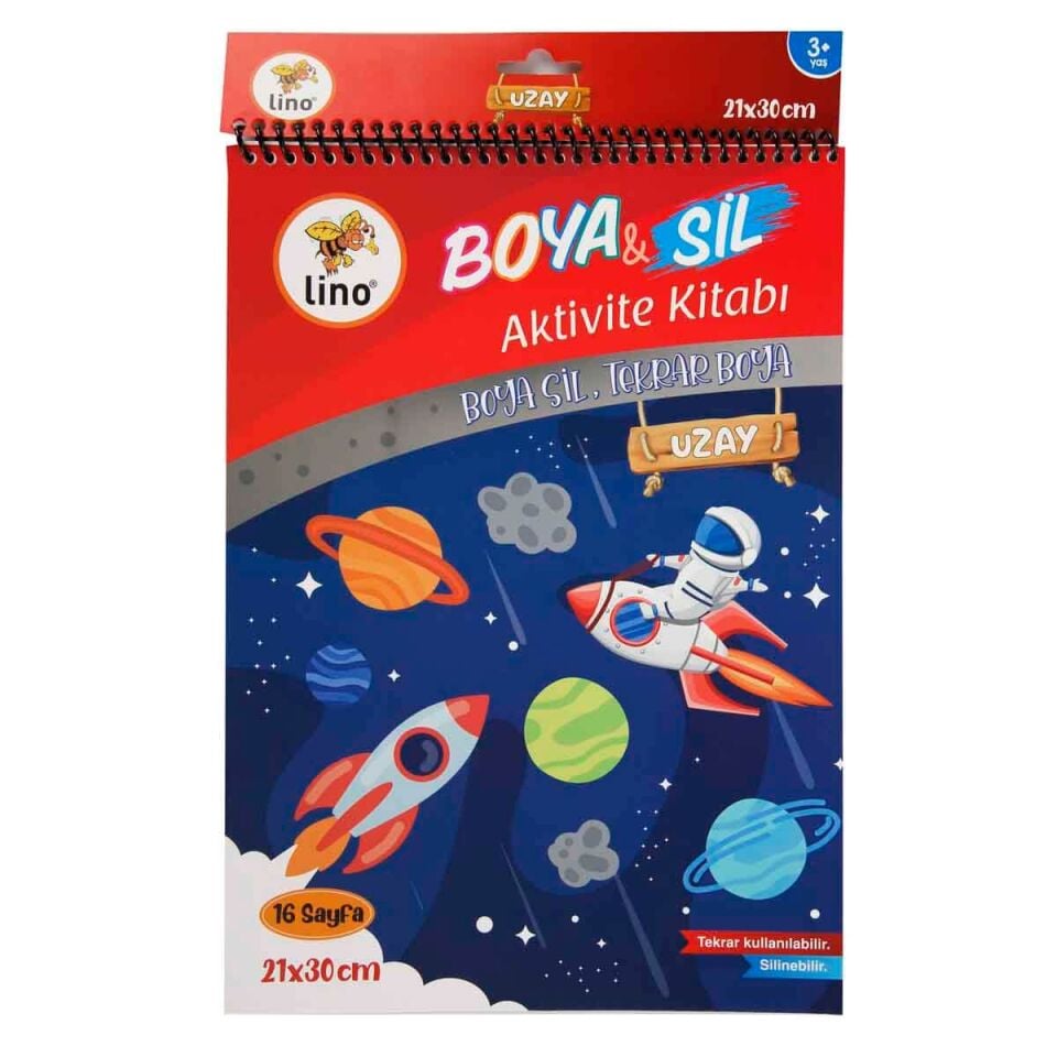 Lino Boya Sil Aktivite Boyama Kitabı Uzay A4 Ebat Silinebilir    