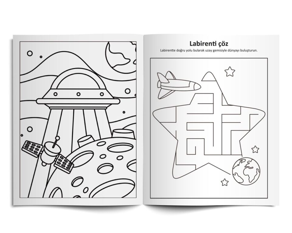 Lino Boya Sil Aktivite Boyama Kitabı Uzay A4 Ebat Silinebilir    