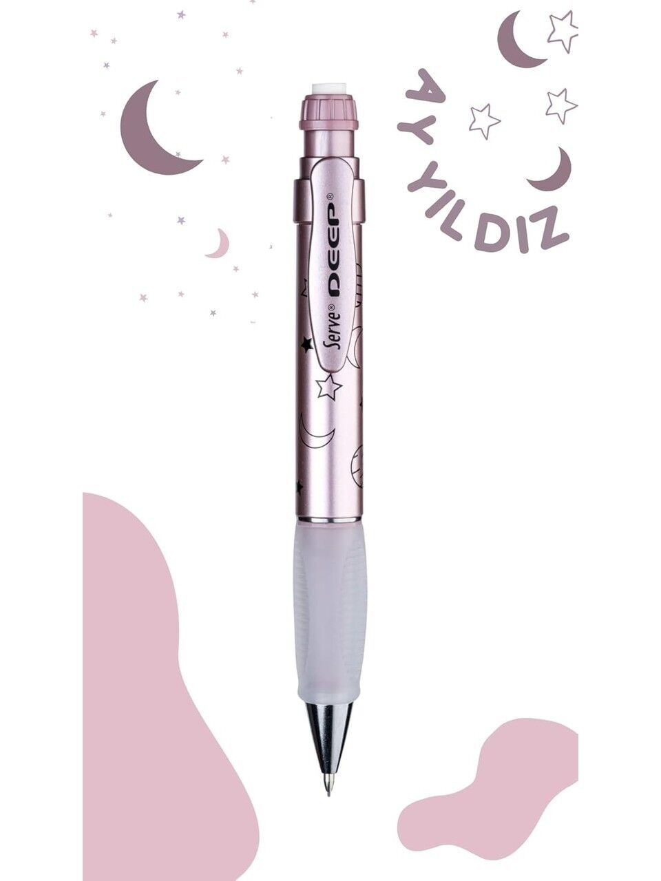 Serve Versatil Kalem Deep 0.7 Metalik Uzay Tema Roze Ay Yıldız