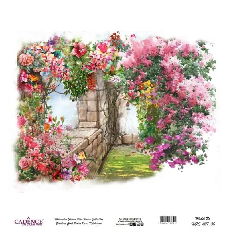 Cadence Suluboya Çiçek Pirinç Kağıt Koleksiyon Beyaz Zemin Wfc-027 30x30