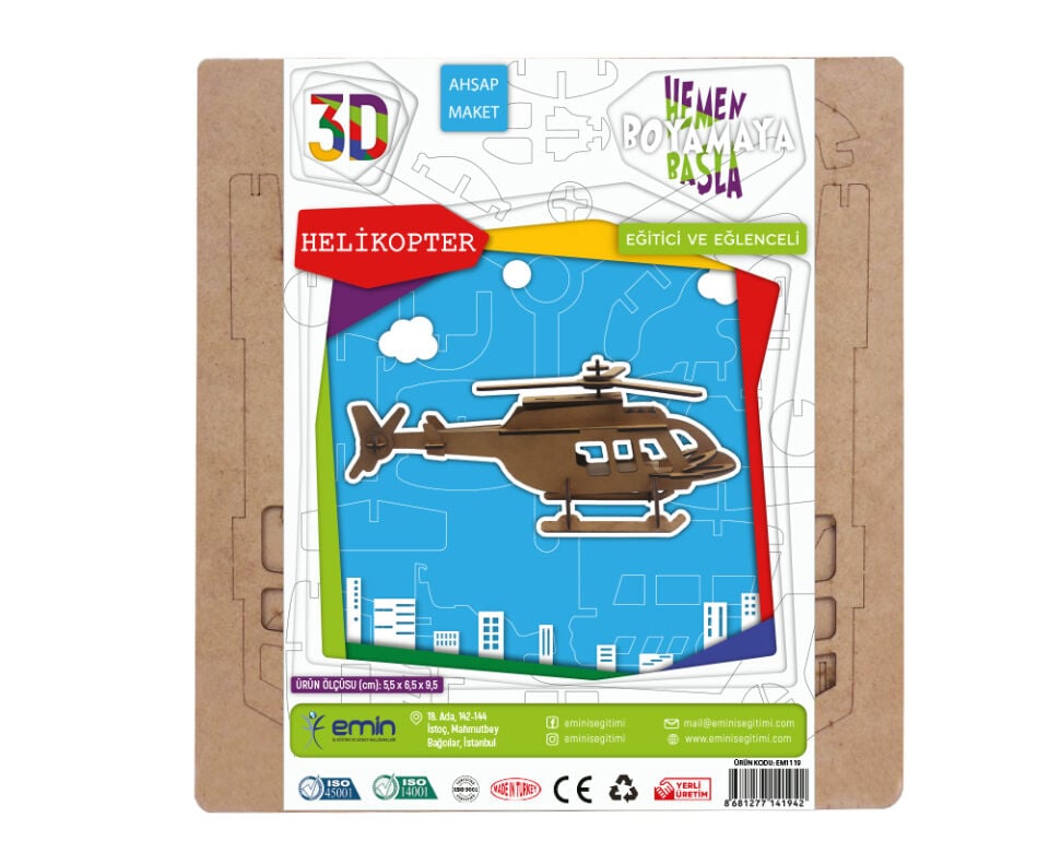 Emin İş Eğitimi 3D Helikopter Ahşap Maket