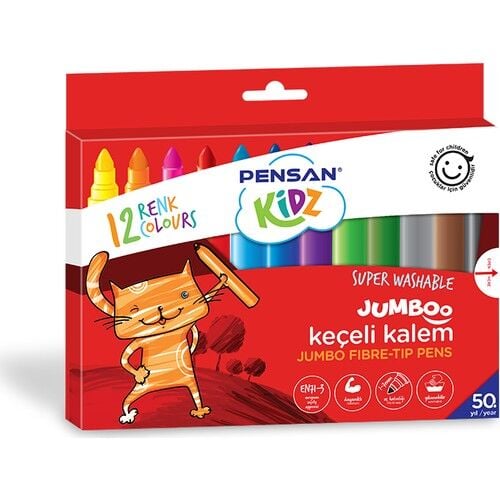 Pensan Kidz Yıkanabilir Jumboo Keçeli Kalem 12 Renk