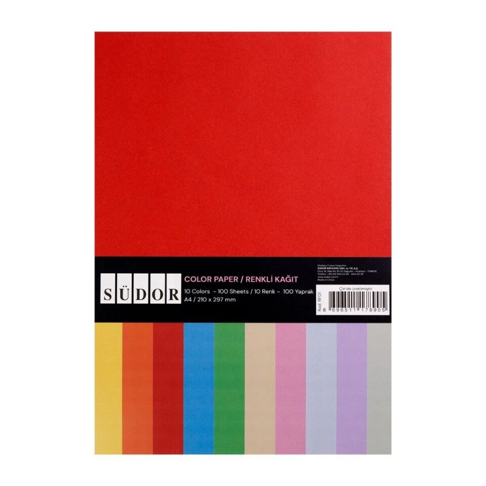Südor A4 Renkli Kağıt 100 Lu 10 Renk