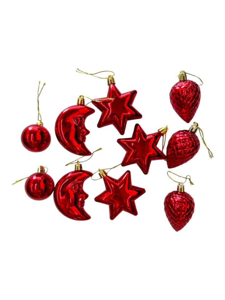 Astaş Karışık Asmalı Ağaç Süsü Kırmızı Süs 10 Lu