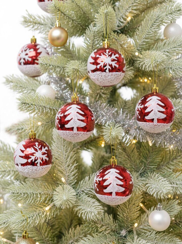 Astaş Kartanesi ve Ağaç Desenli Yılbaşı Topu 6 Cm 6 Lı