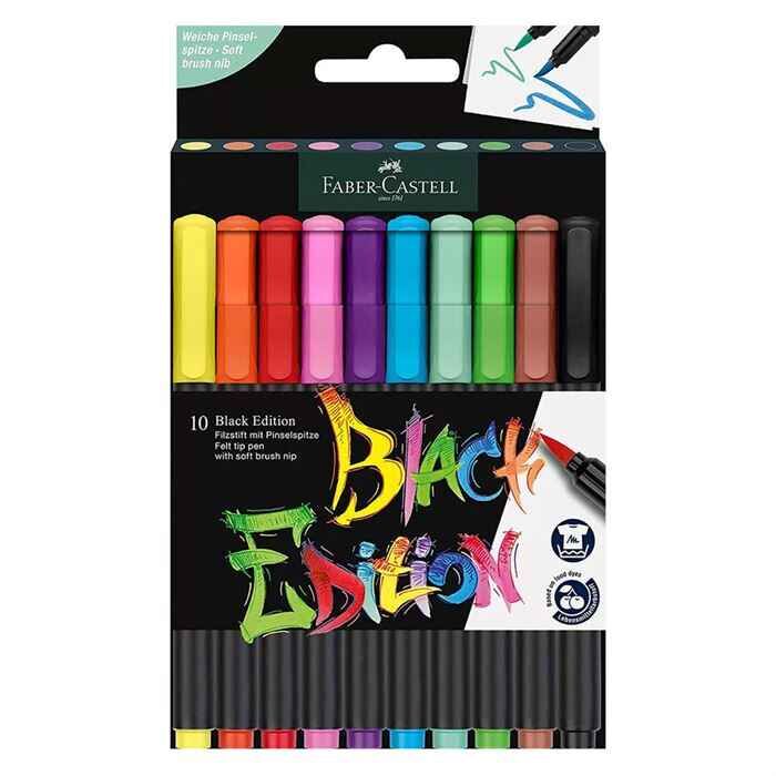 Faber-Castell Black Edition Keçeli Kalem Fırça Uç 10 Lu