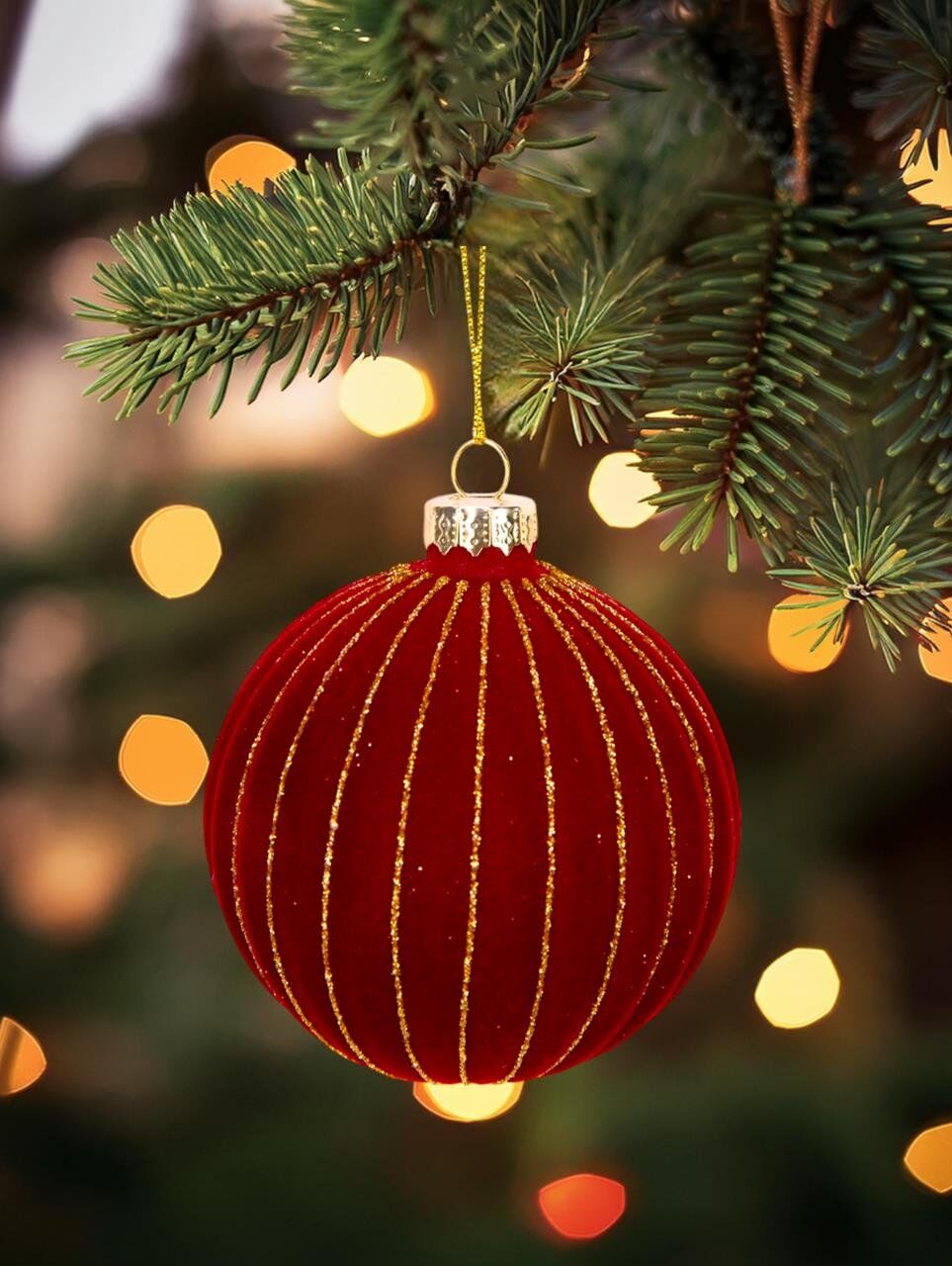 Astaş Altın Sim Şeritli KAdife Yılbaşı Topu 10 Cm 4 Lü Bordo