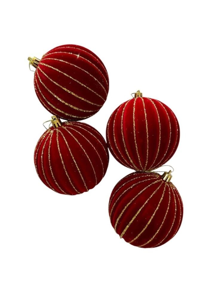 Astaş Altın Sim Şeritli KAdife Yılbaşı Topu 10 Cm 4 Lü Bordo