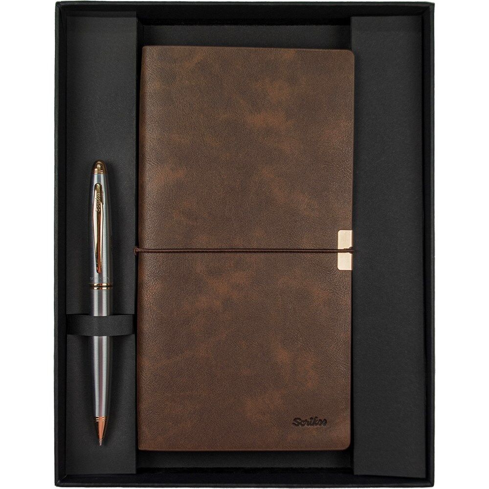 Scrikss Premium Defter Toledo Kahverengi 88 Tükenmez Gold Krom