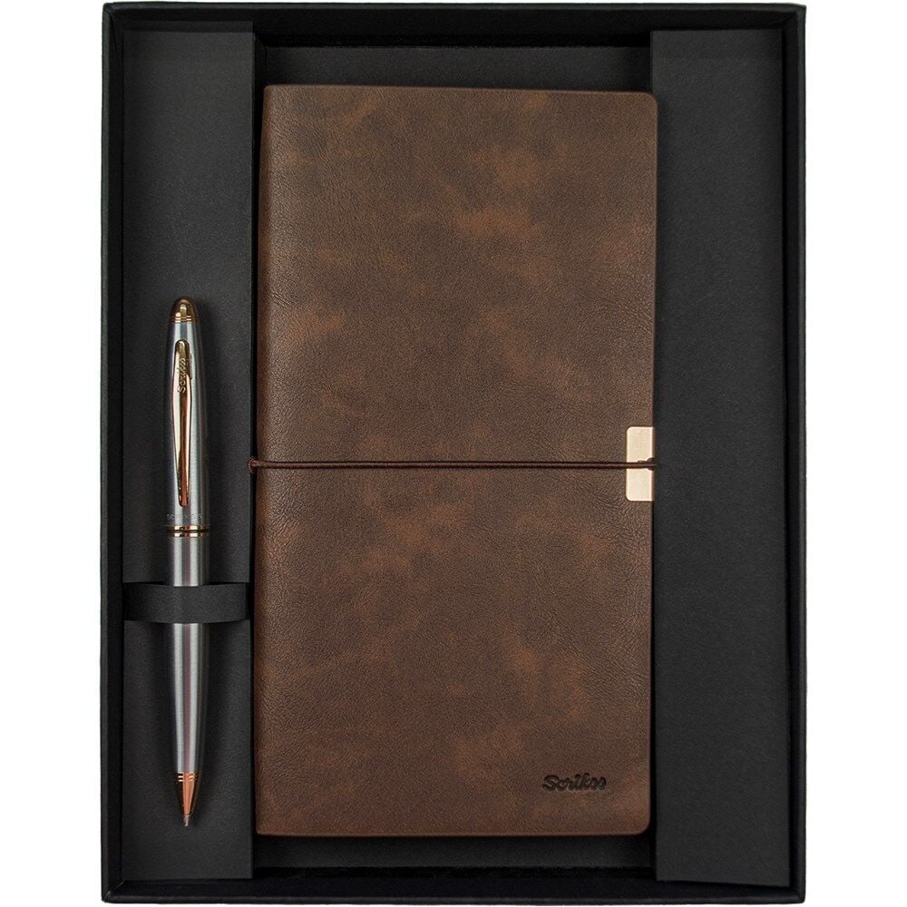 Scrikss Premium Defter Toledo Kahverengi 88 Tükenmez Gold Krom