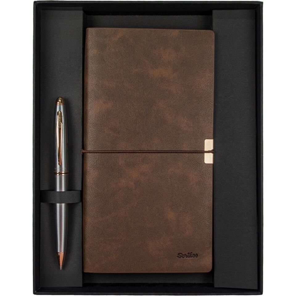 Scrikss Premium Defter Toledo Kahverengi 88 Tükenmez Gold Krom