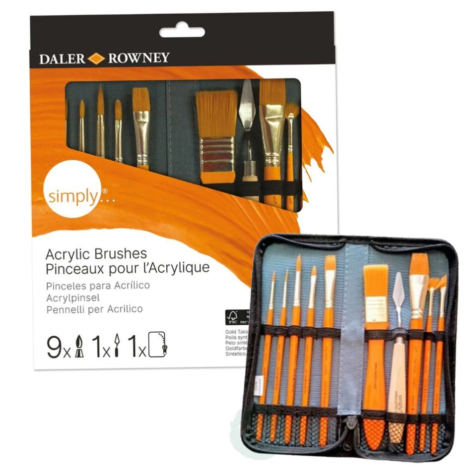 Daler Rowney Simply Akrilik Sh 10 Lu Brush Zip Case Fırça Seti