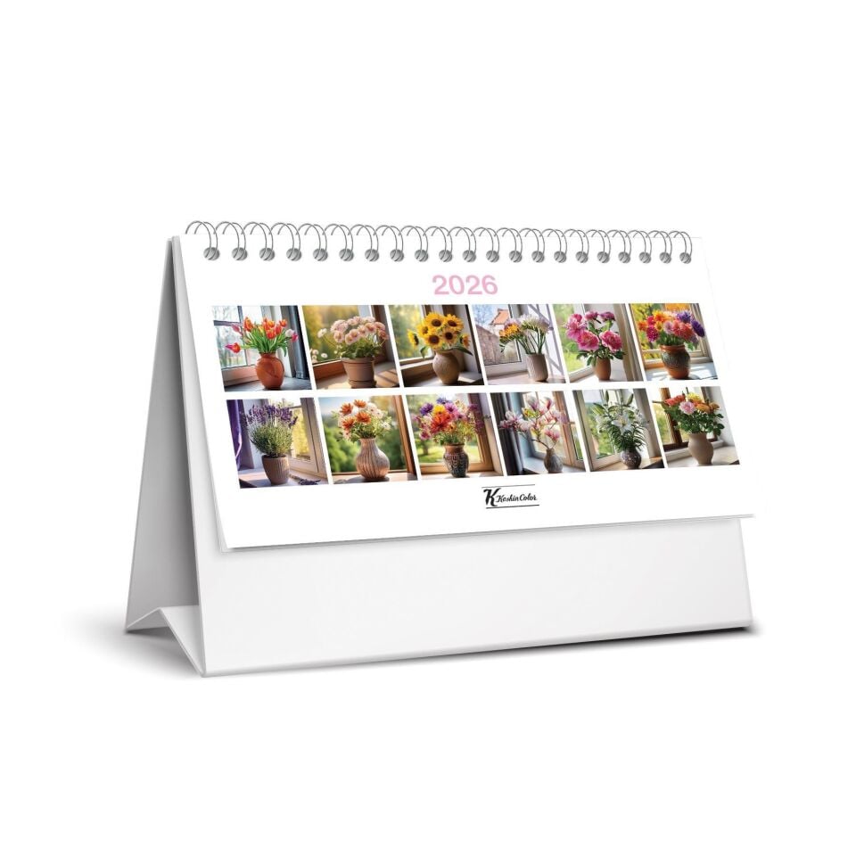 Keskin 2026-MTK-822 Karton Üçgen Masa Takvimi Çiçek